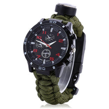 Outdoor Survival Watch Bracelet with Compass Flint Fire Starter Paracord Thermometer Whistle Multifunction Camping Band