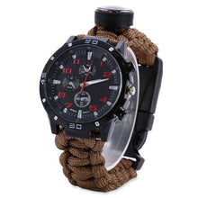 Outdoor Survival Watch Bracelet with Compass Flint Fire Starter Paracord Thermometer Whistle Multifunction Camping Band