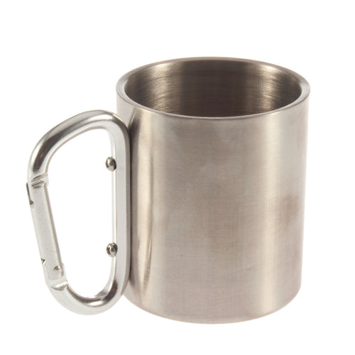 1pcs Steel Camping Cup Mug 180ml Traveling Carabiner Aluminium Hook Double Wall Stainless Dropshipping Newest free shipping