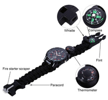 Outdoor Survival Watch Bracelet with Compass Flint Fire Starter Paracord Thermometer Whistle Multifunction Camping Band